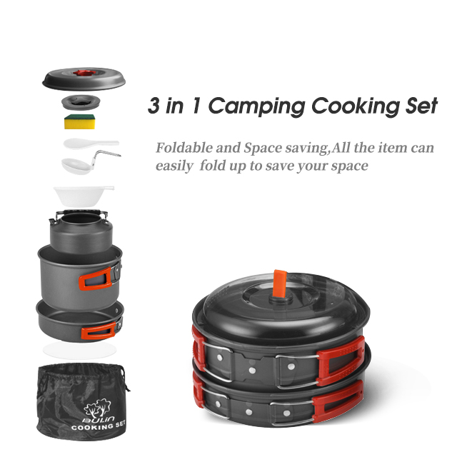 Juego de utensilios de cocina para acampar portátiles de aluminio para picnic 